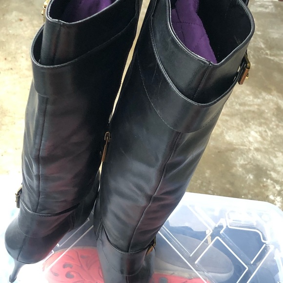 RLL Philena Black Leather Knee High 1/4 Zip Heel Boots Size 8B - Picture 7 of 15